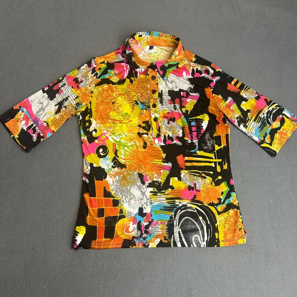 Lola Wants Top Womens Medium Multi Color Abstract Art Print Polo Shirt Canada